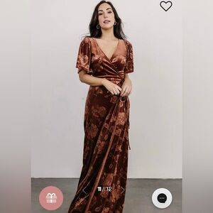 Baltic Born Danielle Embossed Velvet Wrap Dress in Bronze. Size XL